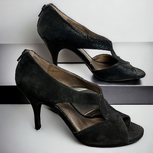 Moda Spana Women’s Black Open Toe High Heel Shoes - Picture 8 of 16